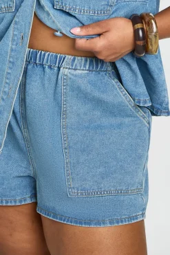 boohoo Short Évasé En Denim Taille Élastiquée Grande Taille<Femme Denim|Shorts