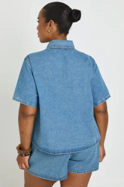 boohoo Short Évasé En Denim Taille Élastiquée Grande Taille<Femme Denim|Shorts