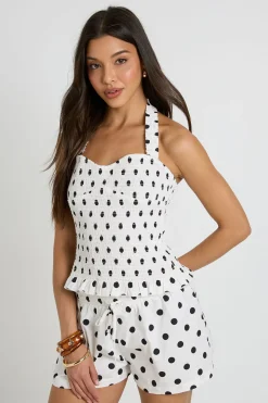 Short Évasé En Popeline À Pois