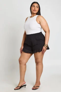 Short Évasé Grande Taille Broderie Anglaise Taille Élastique