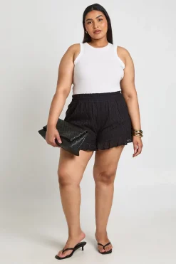 Short Évasé Grande Taille Broderie Anglaise Taille Élastique