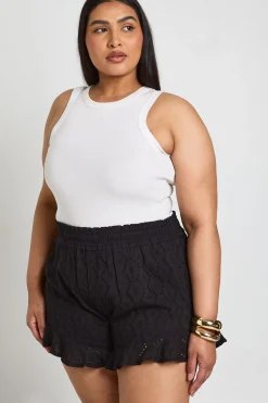 Short Évasé Grande Taille Broderie Anglaise Taille Élastique