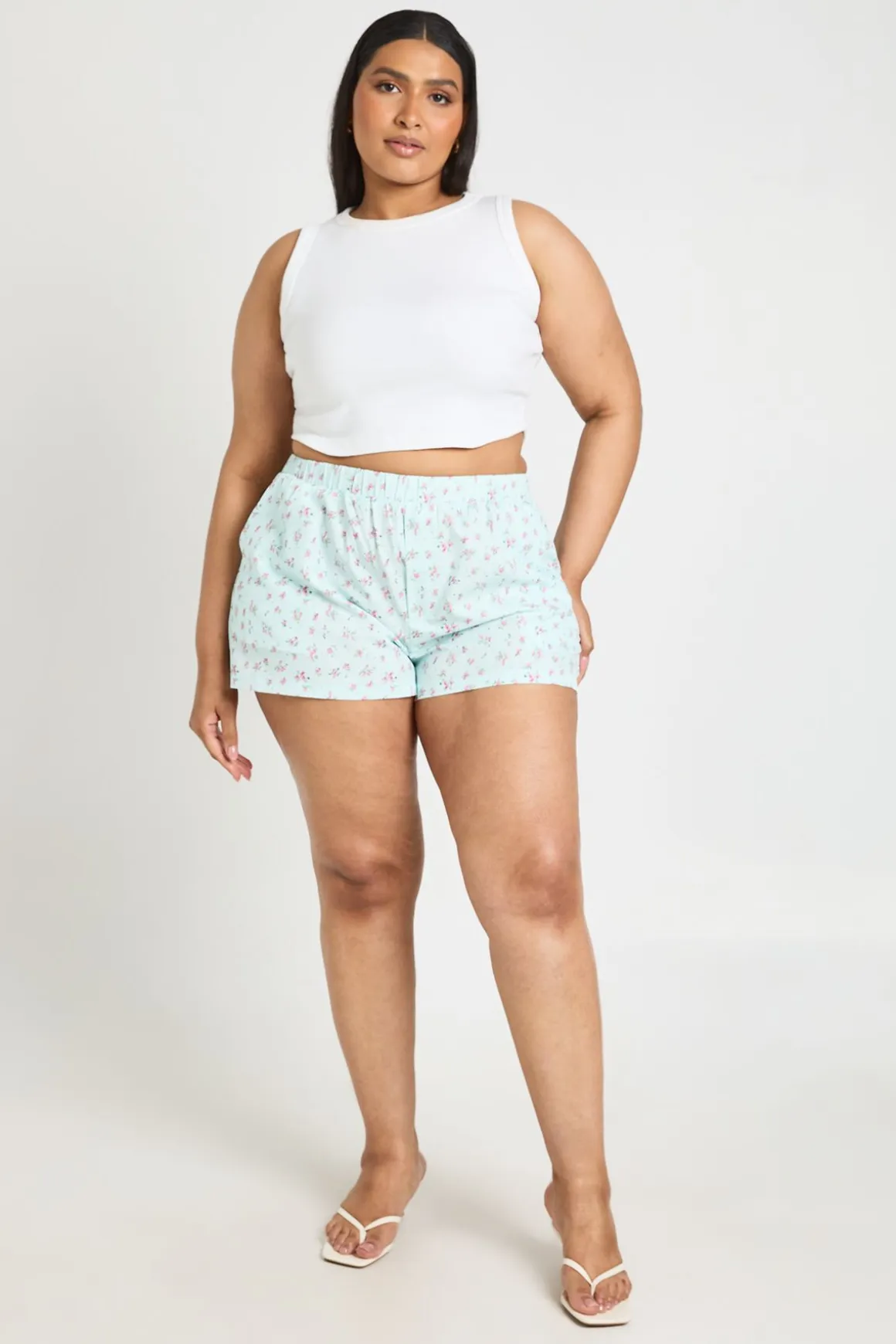 Short Évasé Grande Taille À Imprimé Fleuri Ditsy