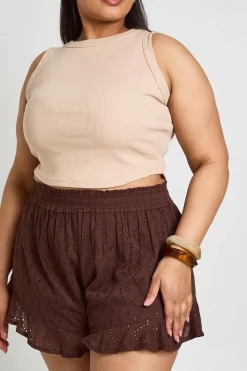 Short Évasé Grande Taille À Taille Élastiquée En Broderie Anglaise