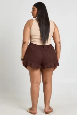 Short Évasé Grande Taille À Taille Élastiquée En Broderie Anglaise