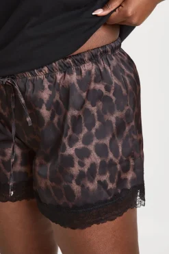 boohoo Short Évasé Grande Taille Tissé Léopard Avec Dentelle<Femme Imprimé Léopard|Satin Et Dentelle