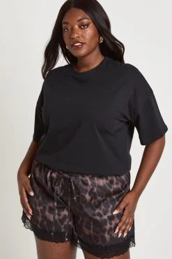 boohoo Short Évasé Grande Taille Tissé Léopard Avec Dentelle<Femme Imprimé Léopard|Satin Et Dentelle