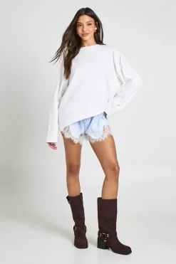 Short Évasé À Rayures Avec Bordure En Dentelle