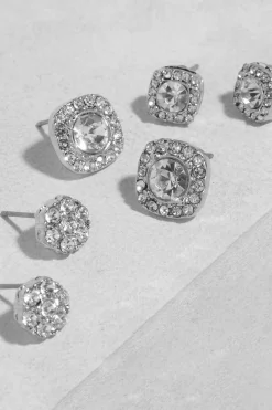 boohoo Silver Square Diamante Stud 3 Pack<Femme Boucles D'Oreilles|Robes Noires Nouées