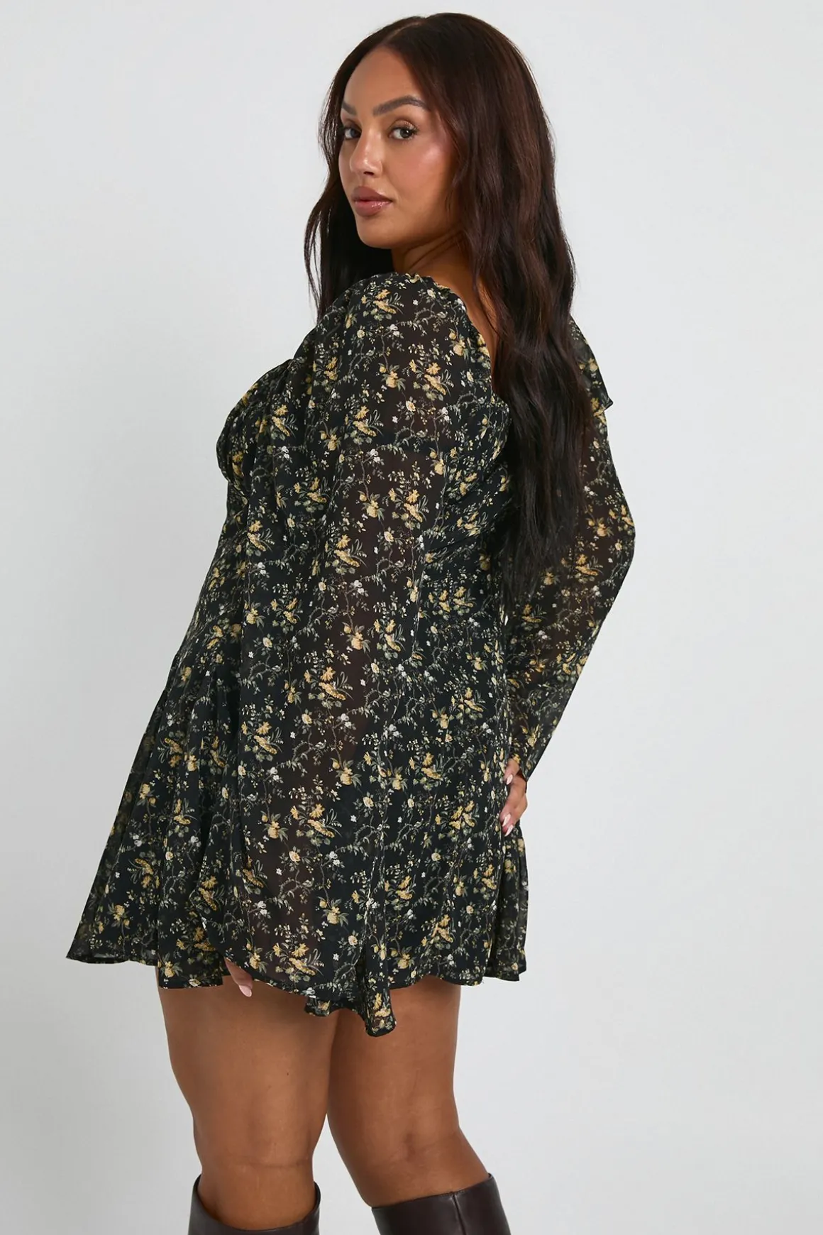 Skater Godet en chiffon à motif floral Plus