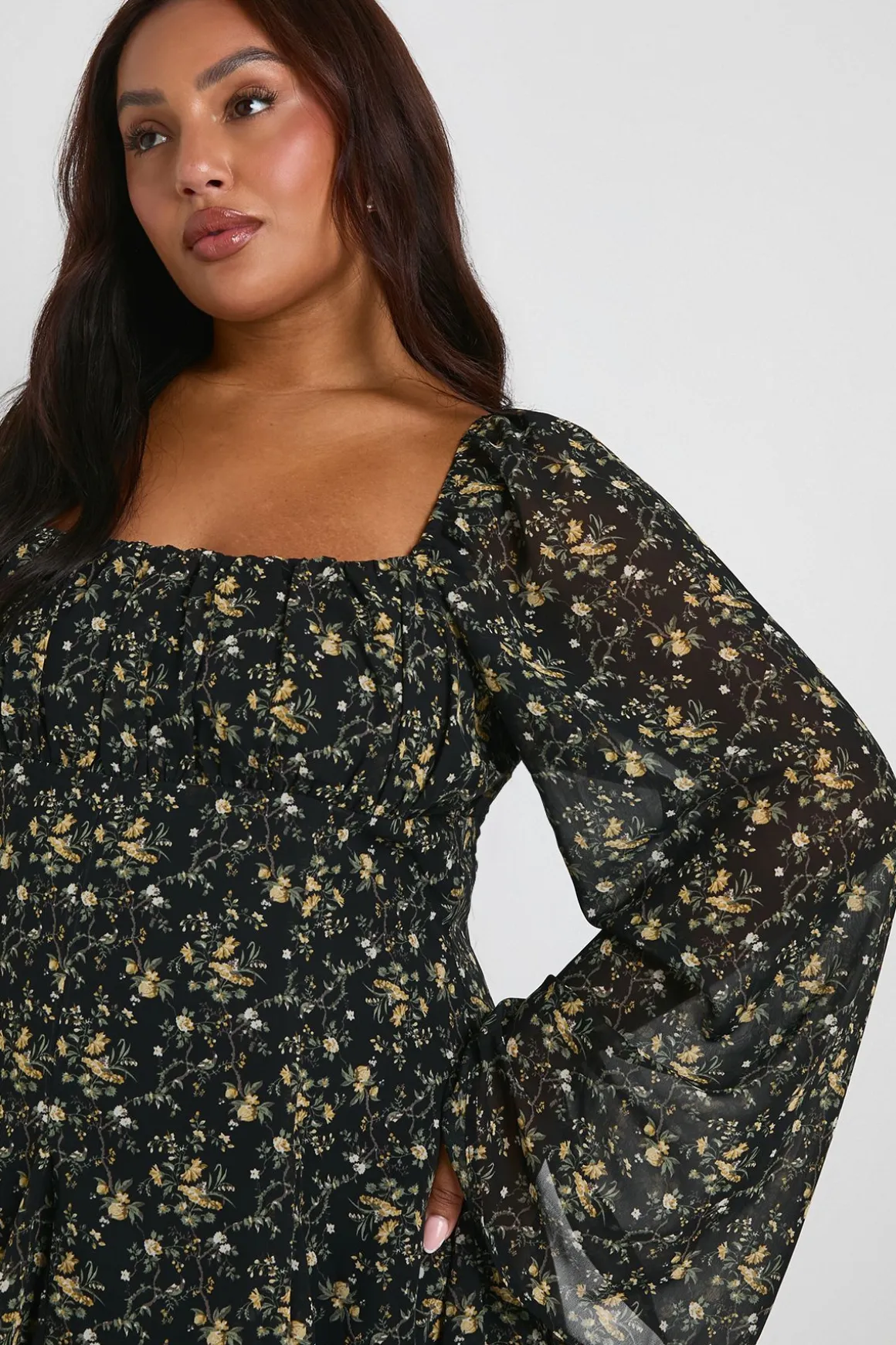 Skater Godet en chiffon à motif floral Plus