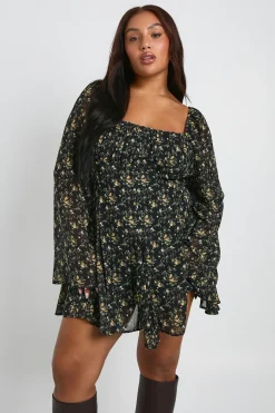 Skater Godet en chiffon à motif floral Plus