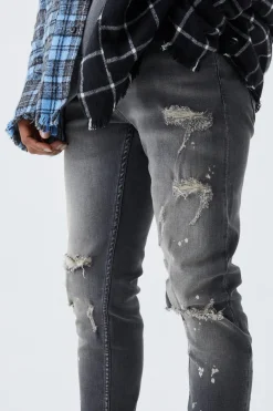 Skinny Stretch Bleached Ripped Knee Jeans