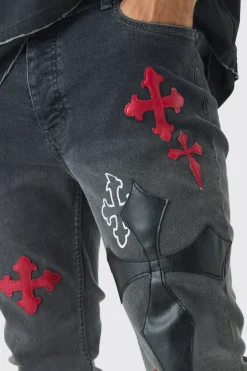Skinny Stretch Flare Cross Applique Jeans