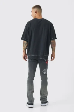 Skinny Stretch Flare Cross Applique Jeans