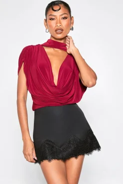 boohoo Skort en crêpe avec bordure en dentelle<Femme Satin Et Dentelle|Shorts