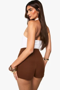 boohoo Skort enveloppant boutonné tissé<Femme Looks Chocolat|Shorts