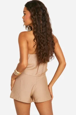 Skort à enveloppement frontal effet lin