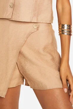 Skort à enveloppement frontal effet lin