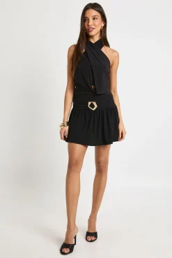 Skort moulant avec détails de garniture et ourlet à volants