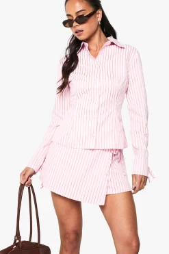 Skort portefeuille en popeline à rayures