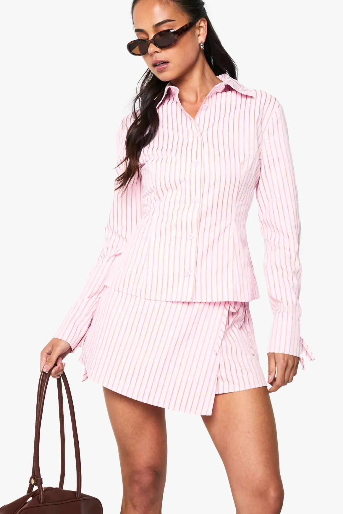 Skort portefeuille en popeline à rayures