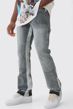 Slim Rigid Flare Paint Splatter Gusset Carpenter Jeans