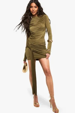 boohoo Slinky Haut à Manches Longues à Devant Ruche<Femme Tops