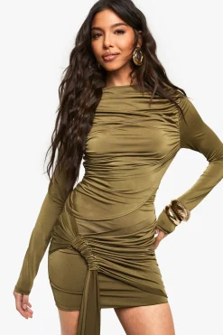 boohoo Slinky Haut à Manches Longues à Devant Ruche<Femme Tops