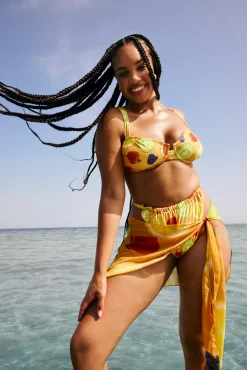 Slip Bikini Grande Taille à Imprimé Fruits et Coupe Haute