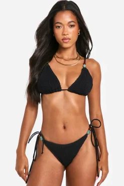 boohoo Slip bikini à nouer sur le côté avec garniture Crinkle Stone<Femme Maillots De Bain|Tenues De Plage