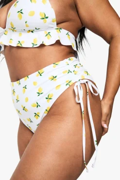 Slip bikini taille haute à imprimé citron pour grandes tailles