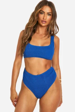 Slip de bikini haut de gamme à effet froissé et taille haute