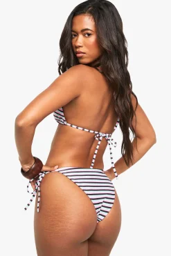 boohoo Slip de bikini à rayures et noué sur le côté<Femme Maillots De Bain|Tenues De Plage