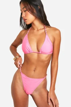 Slip de bikini tanga à bordure dorée