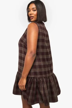 boohoo Smock Plus à carreaux, boutonné et ourlet tombant<Femme Looks Chocolat|Looks De Rentrée