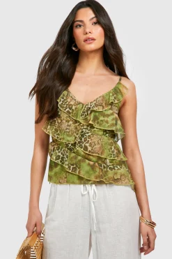 Snake Printed Ruffle Chiffon Cami