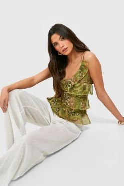 Snake Printed Ruffle Chiffon Cami