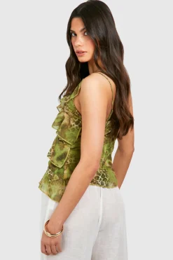 Snake Printed Ruffle Chiffon Cami