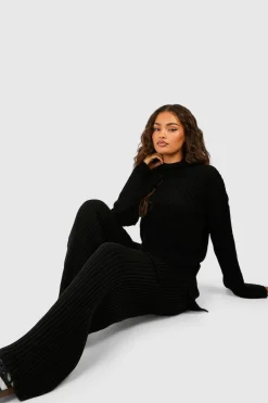 Soft Rib Knit Jumper And Wide Leg Trouser Co-ord