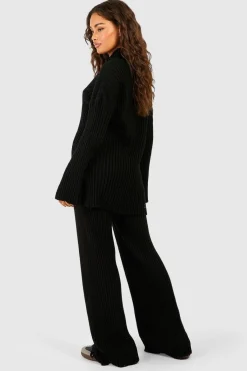 Soft Rib Knit Jumper And Wide Leg Trouser Co-ord