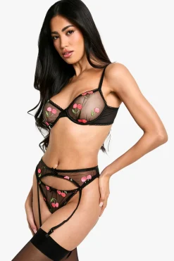 boohoo Soutien-gorge à armatures brodé de cerises<Femme Lingerie Et Sous-Vêtements