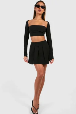 Square Neck Crop & Pleated Skirt