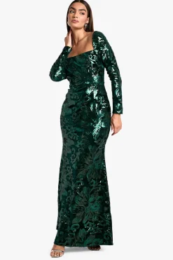boohoo Square Neck Demask Sequin Maxi Dress<Femme Robes Bal De Promo|Robes À Manches Longues