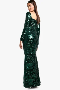 boohoo Square Neck Demask Sequin Maxi Dress<Femme Robes Bal De Promo|Robes À Manches Longues