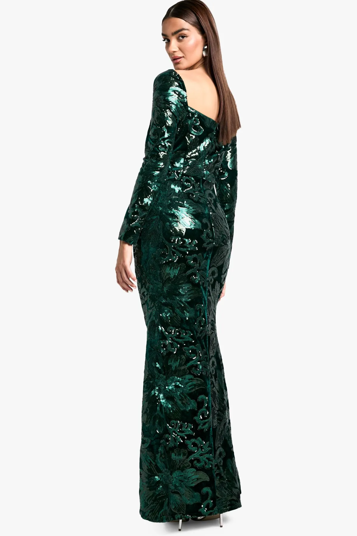 boohoo Square Neck Demask Sequin Maxi Dress<Femme Robes Bal De Promo|Robes À Manches Longues