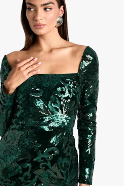 boohoo Square Neck Demask Sequin Maxi Dress<Femme Robes Bal De Promo|Robes À Manches Longues