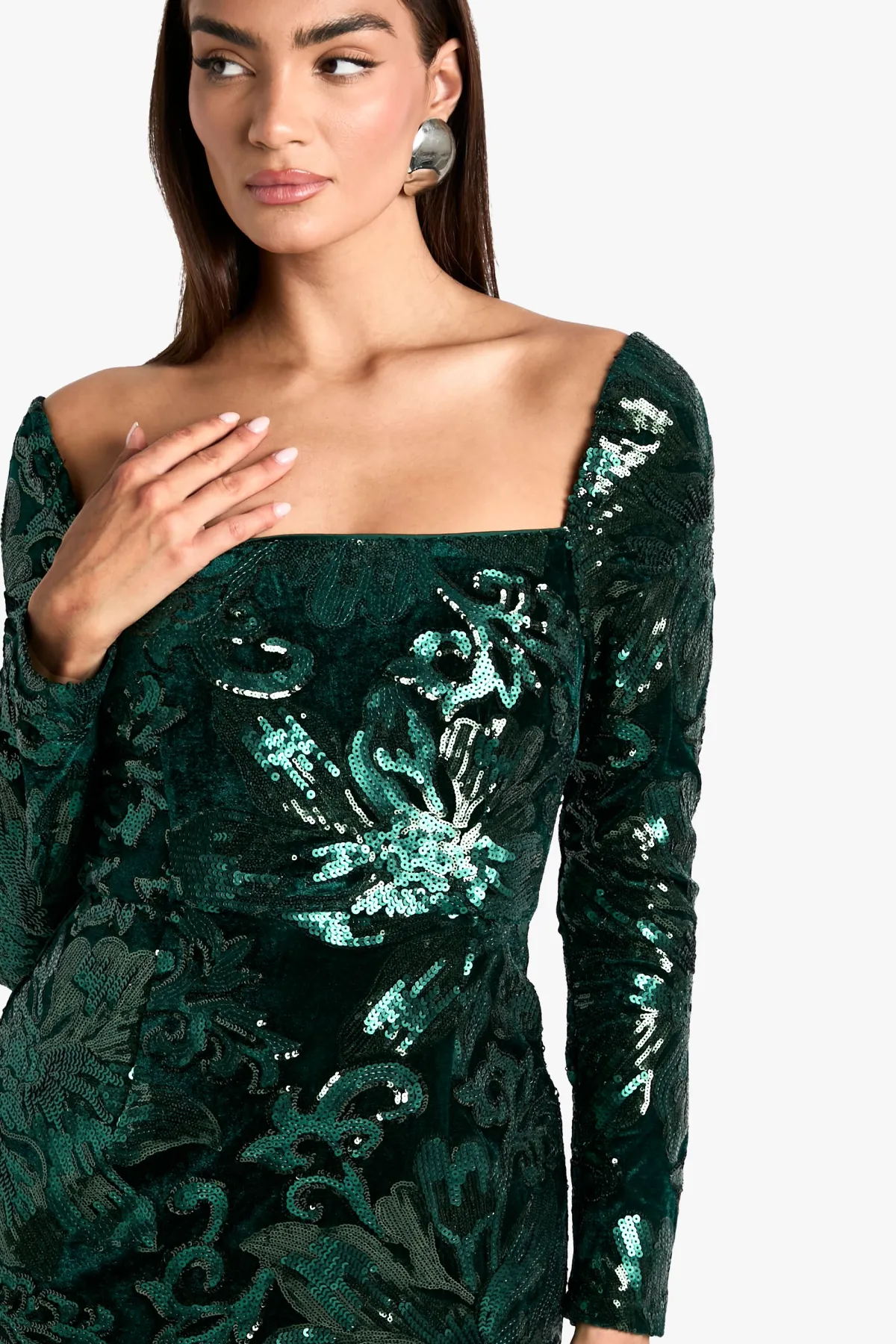 boohoo Square Neck Demask Sequin Maxi Dress<Femme Robes Bal De Promo|Robes À Manches Longues