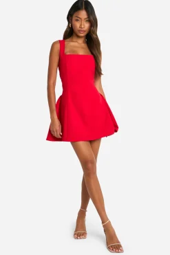 Square Neck Full Skirt Mini Dress