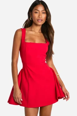 Square Neck Full Skirt Mini Dress